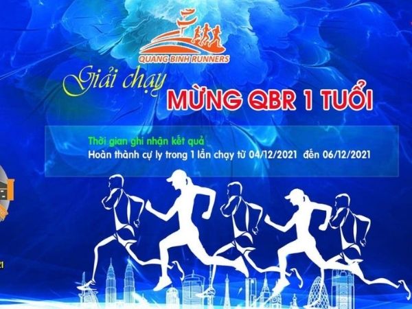 Mẫu backdrop giải chạy mừng QBR 1 tuổi