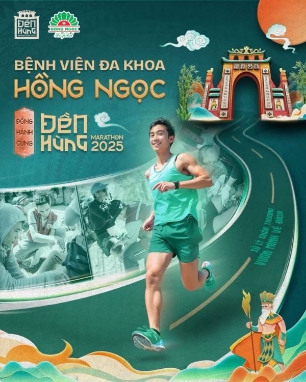 Mẫu backdrop giải chạy bệnh vi&ecirc;n đa khoa hồng ngọc