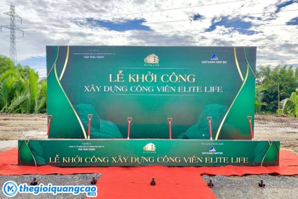 Mẫu backdrop lễ khởi c&ocirc;ng x&acirc;y dựng c&ocirc;ng vi&ecirc;n Elite Life
