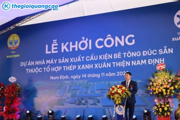 Thiết kế backdrop lễ khởi c&ocirc;ng chuy&ecirc;n nghiệp