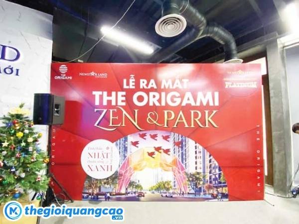 Mẫu backdrop lễ ra mắt The Origami Zen & Park