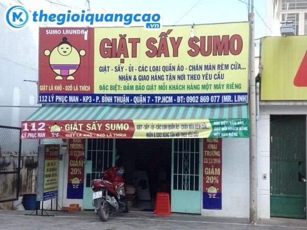 Thi công bảng hiệu giặt sấy bạt hiflex