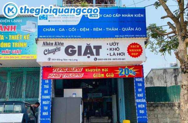 Làm bảng hiệu giặt ủi tôn phẳng dán decal