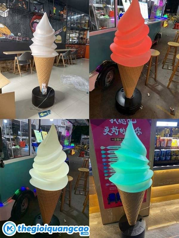 Mẫu bảng hiệu hộp đ&egrave;n h&igrave;nh c&acirc;y kem ốc quế