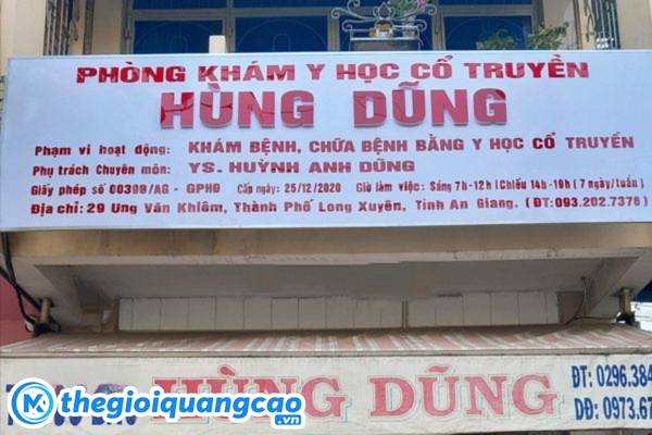 Mẫu bảng hiệu ph&ograve;ng kh&aacute;m y học cổ truyền H&ugrave;ng Dũng