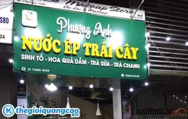 Bảng hiệu nước &eacute;p tr&aacute;i c&acirc;y chất liệu alu chữ nổi mica