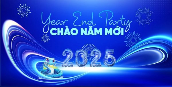 Mẫu backdrop tổng kết cuối năm tone xanh dương