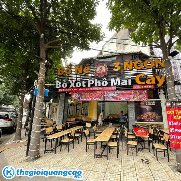 Mẫu bảng hiệu b&ograve; n&eacute; 3 ngon chữ nổi gắn LED