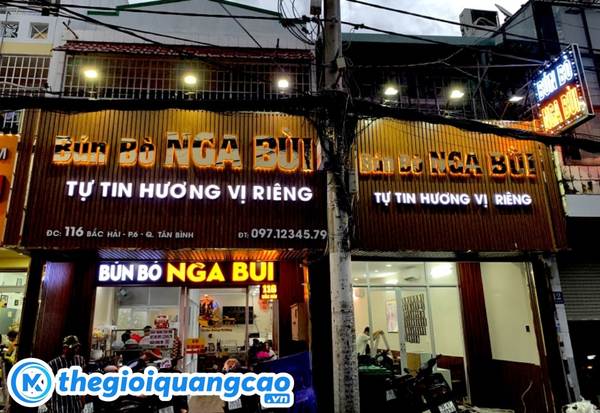 Mẫu bảng hiệu b&uacute;n b&ograve; huế chữ nổi inox s&aacute;ng ch&acirc;n