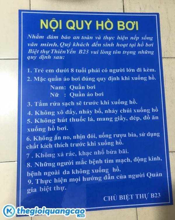 Bảng hiệu nội quy hồ bơi