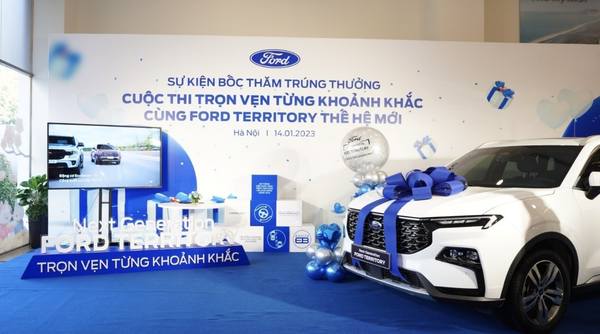 Mẫu backdrop sự kiện bốc thăm tr&uacute;ng thưởng thương hiệu Ford