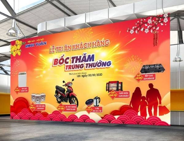 Thiết kế backdrop bốc thăm tr&uacute;ng thưởng theo y&ecirc;u cầu