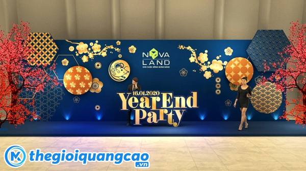 Mẫu backdrop check in year end party