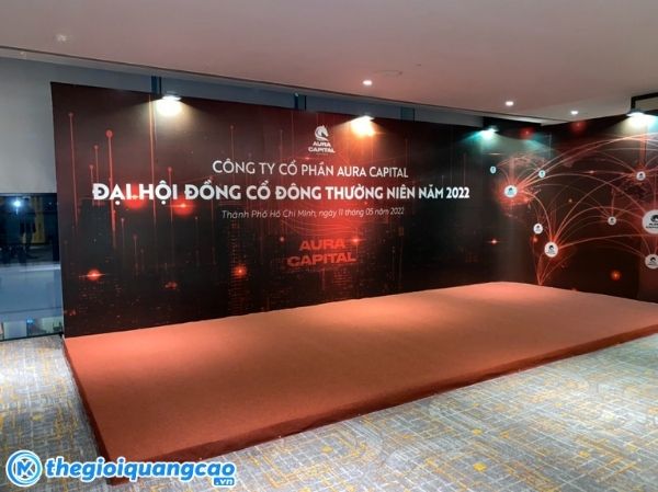 In backdrop đại hội đồng cổ đ&ocirc;ng chất liệu PP bồi Formex