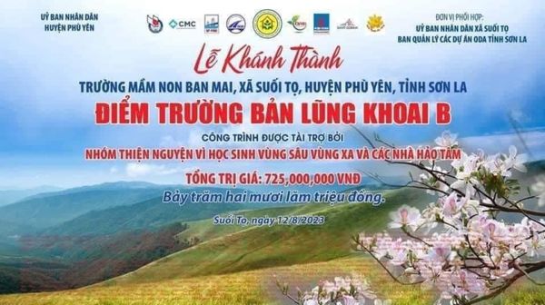 Mẫu backdrop thiện nguyện x&acirc;y trường học cho điểm trường bản lũng khoai B