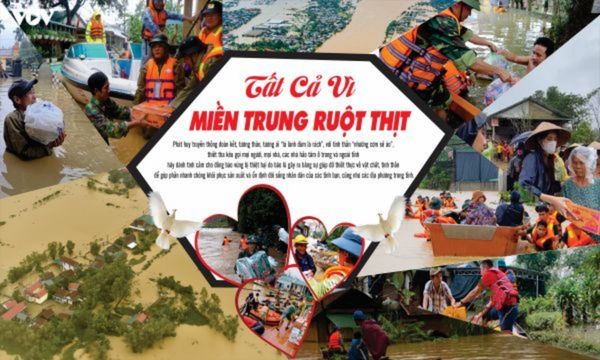Mẫu backdrop từ thiện chương tr&igrave;nh v&igrave; miền trung ruột thịt