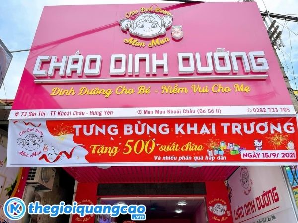 Bảng hiệu ch&aacute;o dinh dưỡng mặt dụng Alu chữ nổi Mica