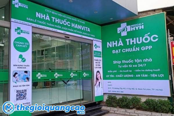 Mẫu bảng hiệu nh&agrave; thuốc Hanvita tone xanh l&aacute;