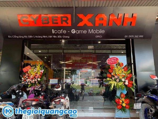 Mẫu bảng hiệu ph&ograve;ng game cyber xanh