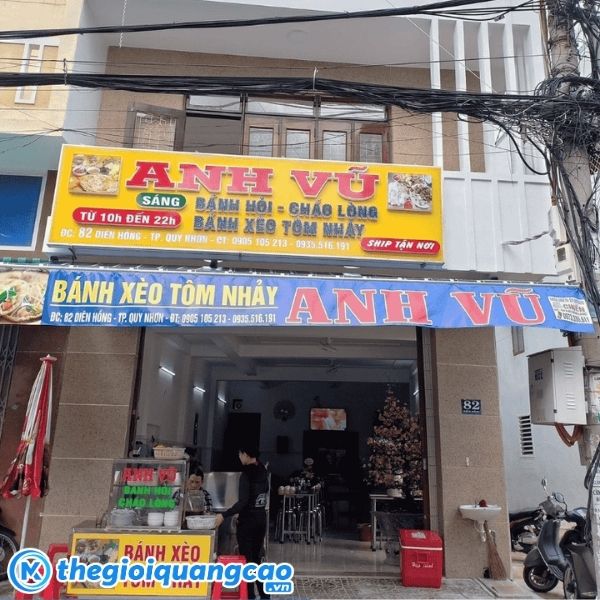 Mẫu bảng hiệu qu&aacute;n b&aacute;nh x&egrave;o t&ocirc;m nhảy Aanh Vũ