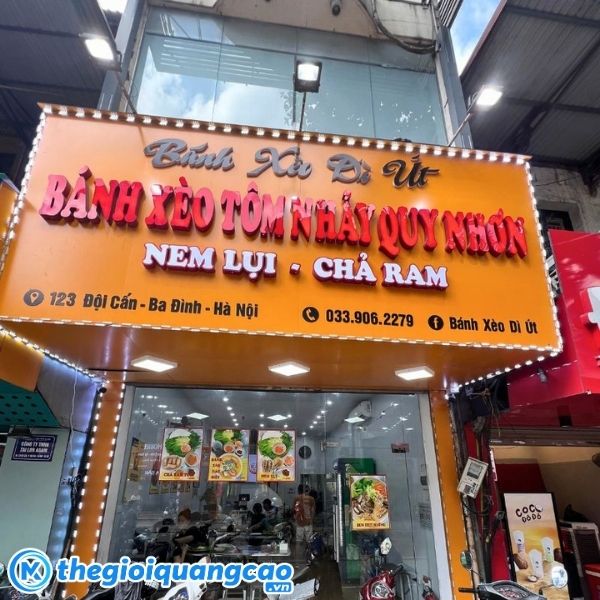 Mẫu bảng hiệu qu&aacute;n b&aacute;nh x&egrave;o mặt dựng Alu chữ nổi Mica