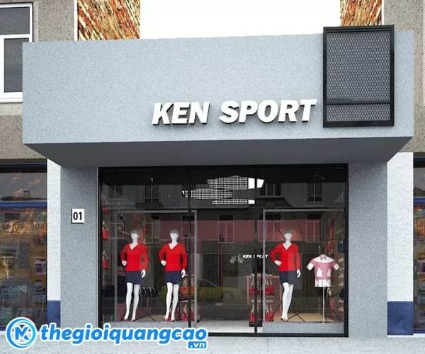 Bảng hiệu b&aacute;n đồ thể thao chữ nổi inox trắng xước