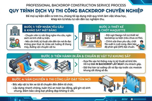 Quy tr&igrave;nh dịch vụ thi c&ocirc;ng backdrop tại Thế Giới Quảng C&aacute;o