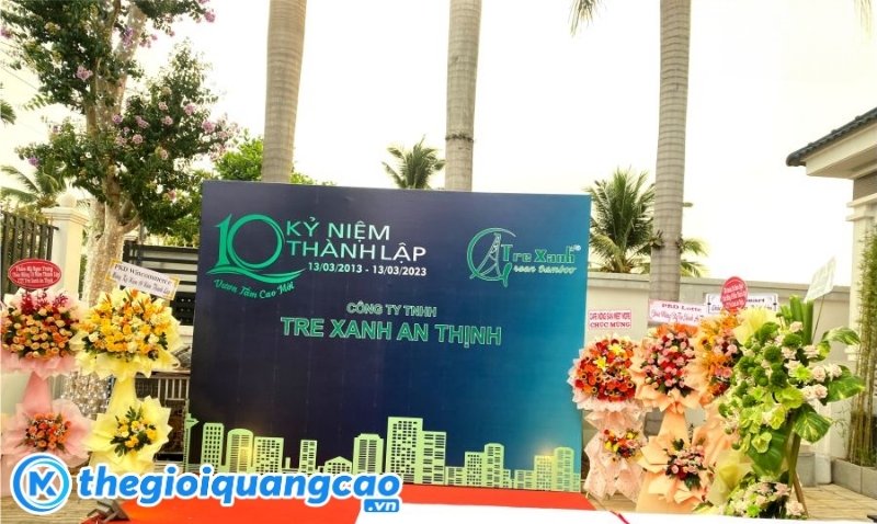 Chất liệu in backdrop kỷ niệm th&agrave;nh lập c&ocirc;ng ty