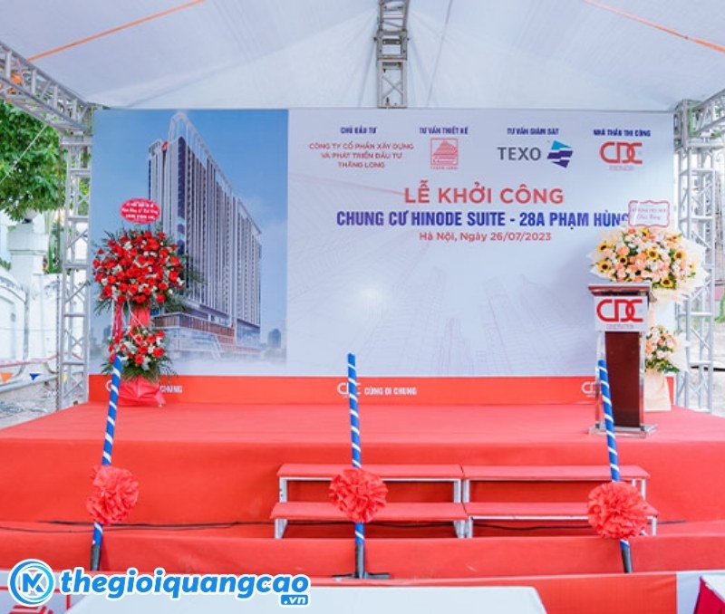 Mẫu backdrop lễ khởi c&ocirc;ng chung cư Hinode Suite