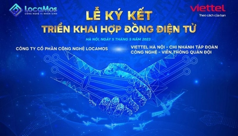 Mẫu backdrop lễ k&yacute; kết triển khai hợp đồng điện tử