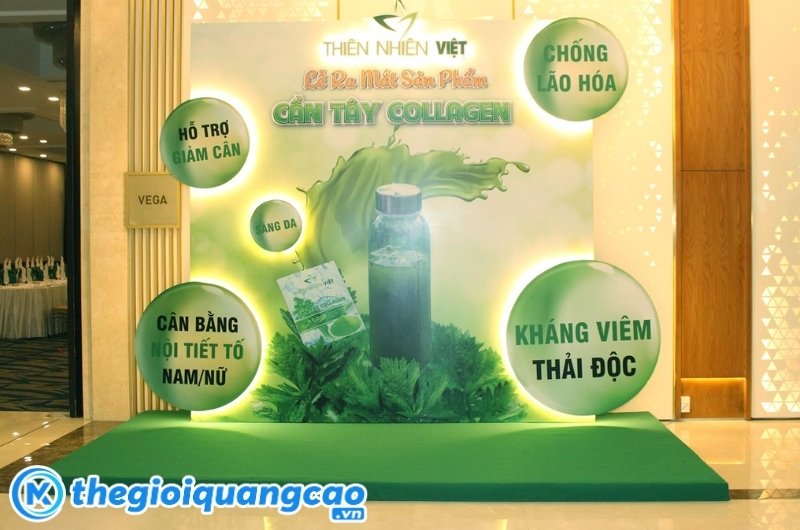 Mẫu backdrop lễ ra mắt sản phẩm cần t&acirc;y collagen