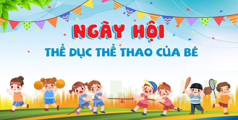 Mẫu backdrop ng&agrave;y hội thể thao của b&eacute;