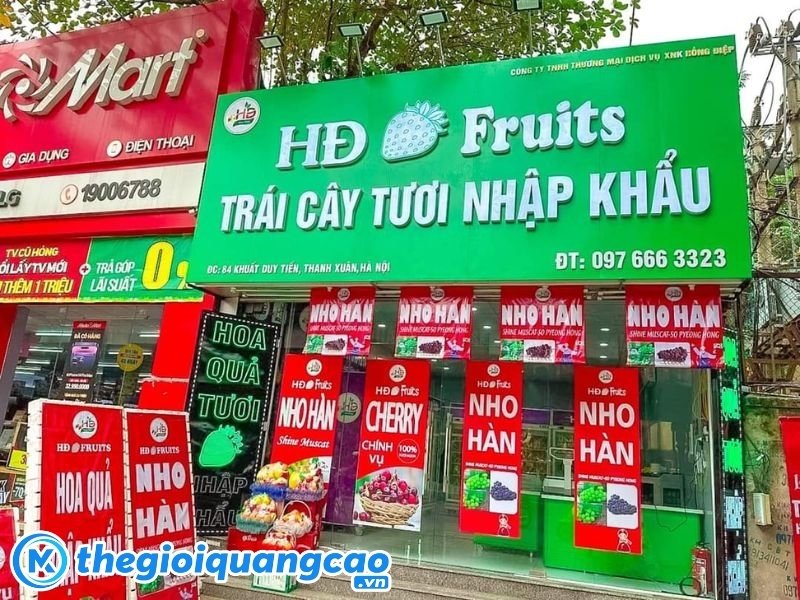 Mẫu bảng hiệu cửa h&agrave;ng hoa quả tươi, tr&aacute;i c&acirc;y nhập khẩu