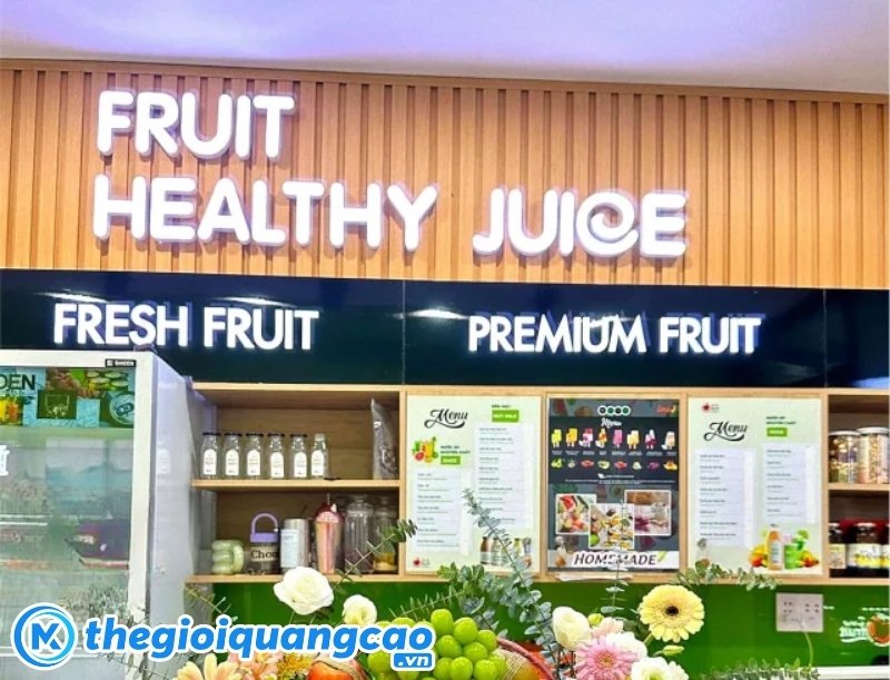 Mẫu bảng hiệu tr&aacute;i c&acirc;y đẹp chữ nổi gắn LED