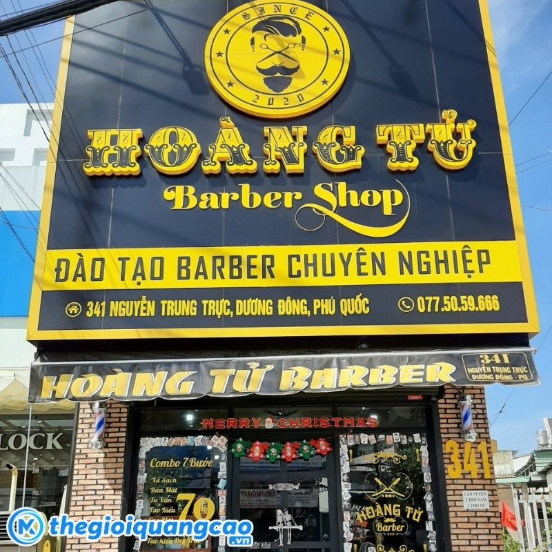 Bảng hiệu barber shop mặt dựng Alu chữ nổi Mica