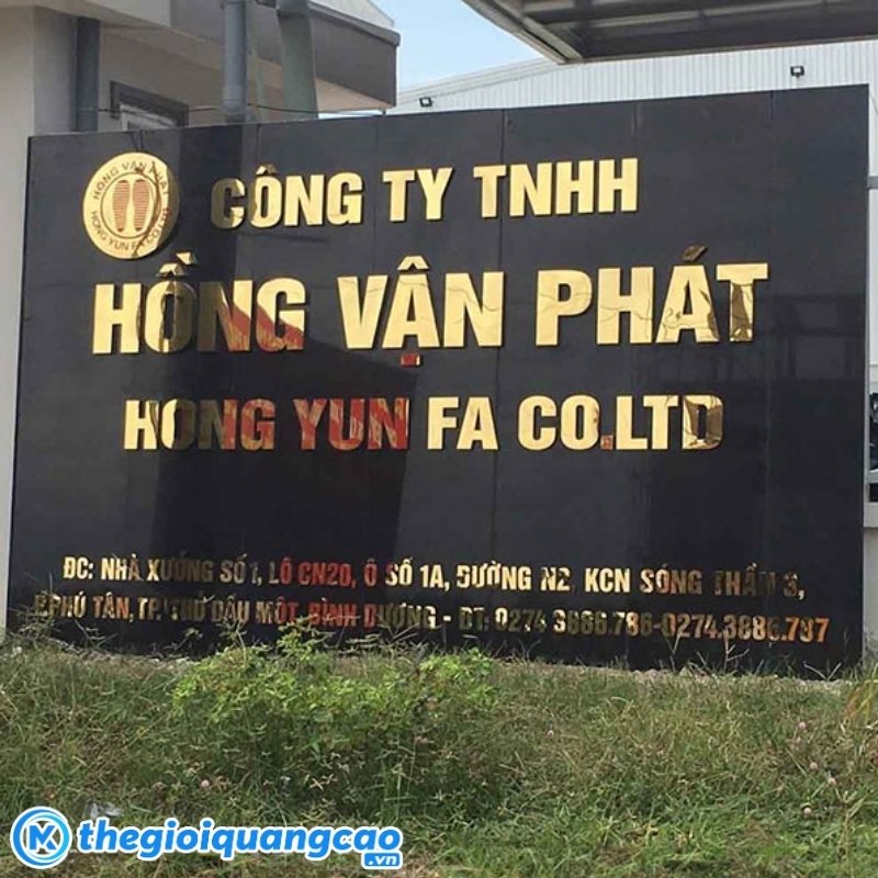 Bảng hiệu c&ocirc;ng ty x&acirc;y dựng mặt dựng Alu chữ nổi Inox