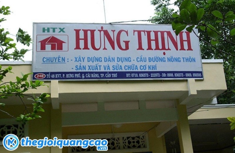 Mẫu bảng hiệu c&ocirc;ng ty x&acirc;y dựng Hưng Thịnh chất liệu bạt hiflex
