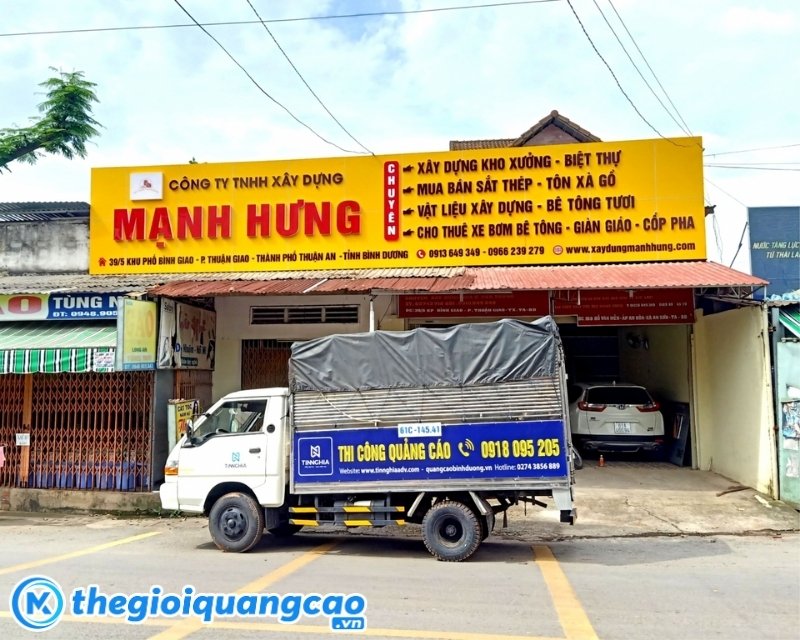 Mẫu bảng hiệu c&ocirc;ng ty x&acirc;y dựng Mạnh Hưng