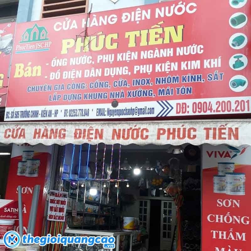 Bảng hiệu cửa h&agrave;ng điện nước chất liệu bạt hiflex