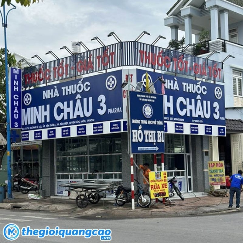 Mẫu bảng hiệu m&agrave;u xanh dương nh&agrave; thuốc Minh Ch&acirc;u