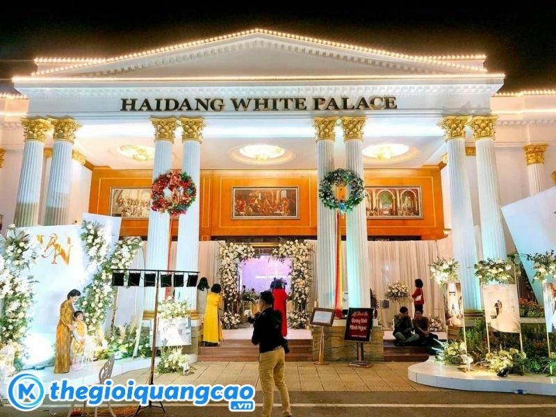 Mẫu bảng hiệu quảng c&aacute;o nh&agrave; h&agrave;ng tiệc cưới Haidang White Palace