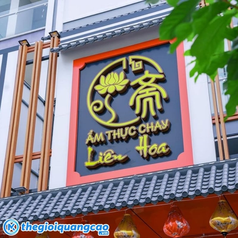 Mẫu bảng hiệu ẩm thực chay Liên Hoa