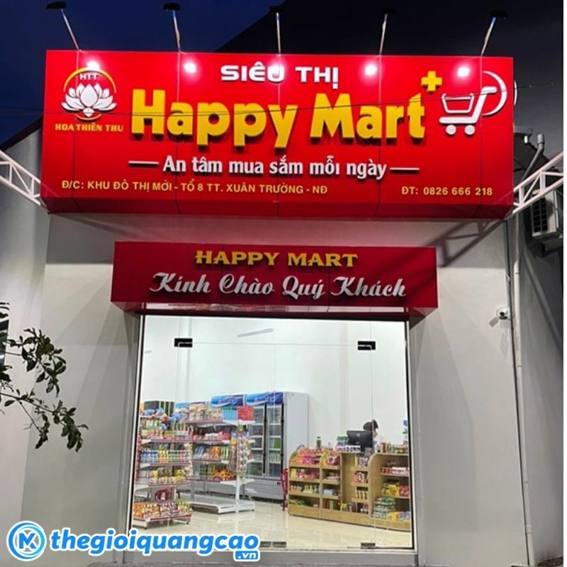 Bảng hiệu si&ecirc;u thị mini mặt dựng Alu chữ nổi Mica