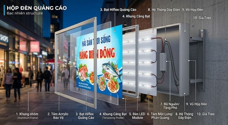 Cấu tạo cơ bản của hộp đèn quảng cáo