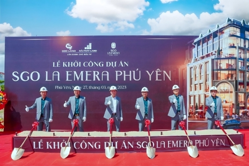 Backdrop bất động sản lễ khởi c&ocirc;ng dự &aacute;n in PP c&aacute;n formex