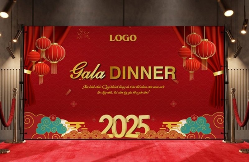 Mẫu ph&ocirc;ng nền gala dinner in chữ nổi 3D