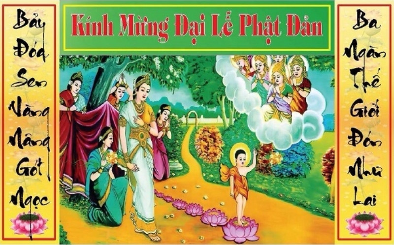 Mẫu backdrop phật đản&nbsp;sang trọng, nổi bật s&acirc;n khấu