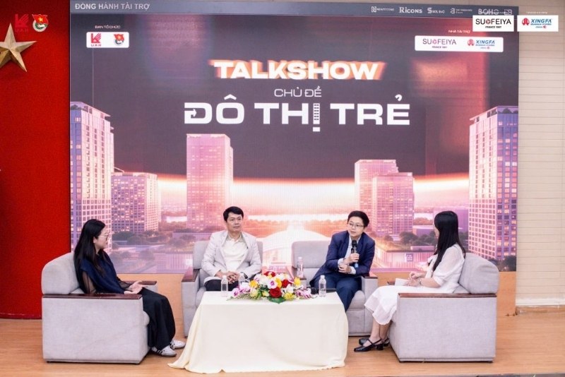 Mẫu backdrop talkshow chủ đề Đ&ocirc; Thị Trẻ