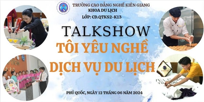 Mẫu background talkshow chủ đề t&ocirc;i y&ecirc;u nghề dịch vụ du lịch