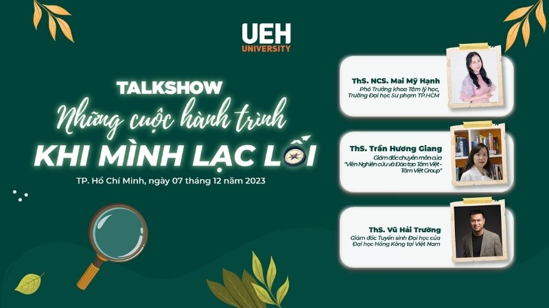 Mẫu backdrop talkshow chủ đề những cuộc h&agrave;nh tr&igrave;nh khi m&igrave;nh lạc lối